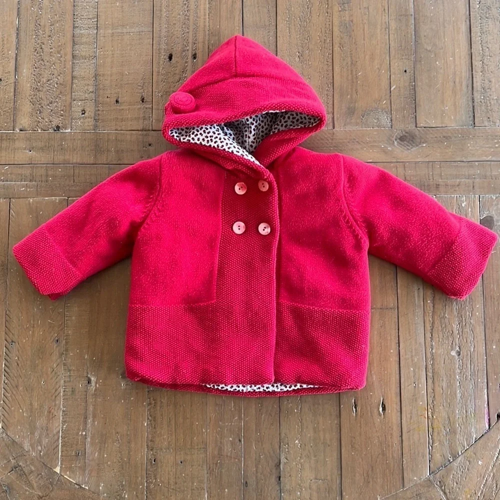 Jacadi red knit cherry lined coat